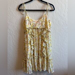 Yellow Floral Ruffle Midi Dress - Lightweight Summer Style